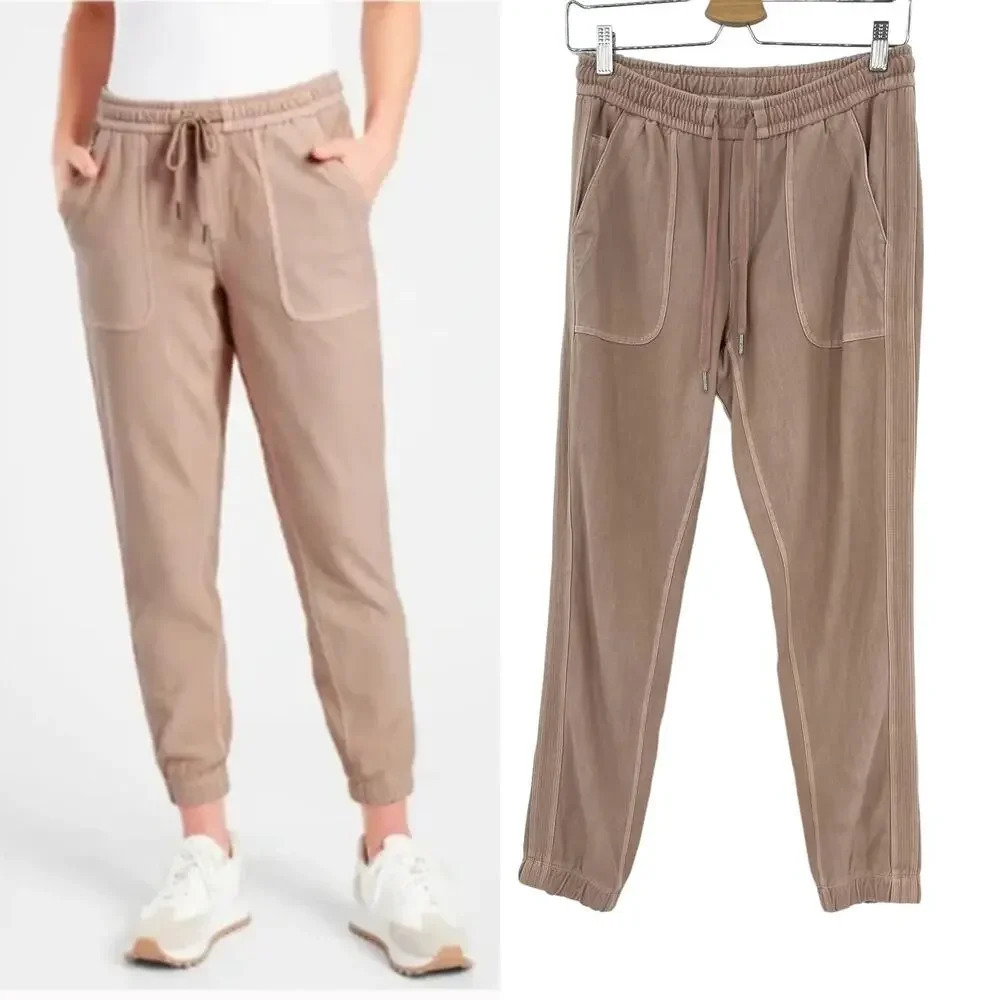Athleta Farallon Jogger Pants in Mocha Latte Pink Beige Sweatpants Size 2